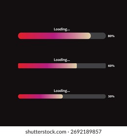 Conjunto de Barras de Andamento de Carregamento de Gradiente com Indicadores de Porcentagem