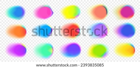 Set of Gradient Mesh Graphic Elements on Transparent Background. Vibrant Watercolor-Like Round Shapes. The Edges of Each Shape are Translucent.