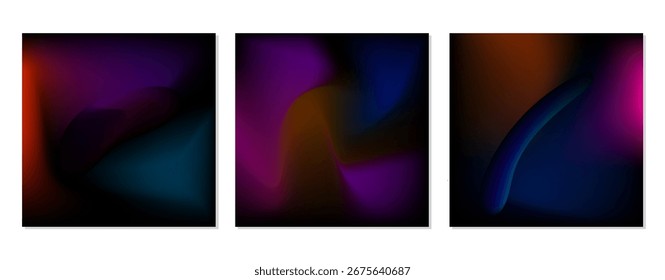 SET GRADIENT MESH LIQUID COLOR. SQUARE DARK BACKGORUND DESIGN VECTOR TEMPLATE GOOD FOR POSTER, WALLPAPER, COVER, FRAME, FLYER, SOCIAL MEDIA, GREETING CARD