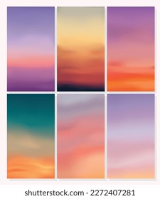 set gradient mesh sunset sunrise. wallpaper phone web ui gradient sunset night color vector set