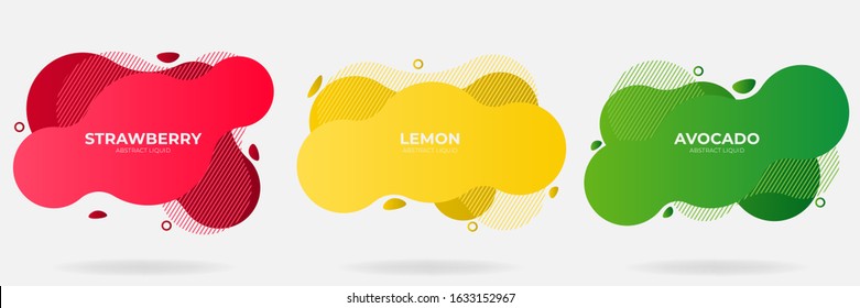 Set of Gradient Modern Abstract Liquid with stripes shape element vector banner. Flat design geometric red, yellow, green template. Element can be used for web and print design. EPS 10