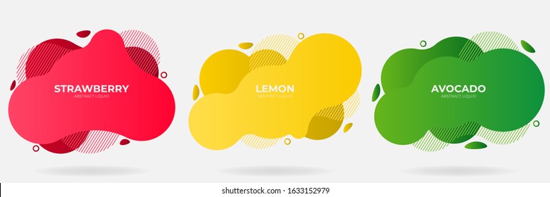 Set of Gradient Modern Abstract Liquid with stripes shape element vector banner. Flat design geometric red, yellow, green template. Element can be used for web and print design. EPS 10