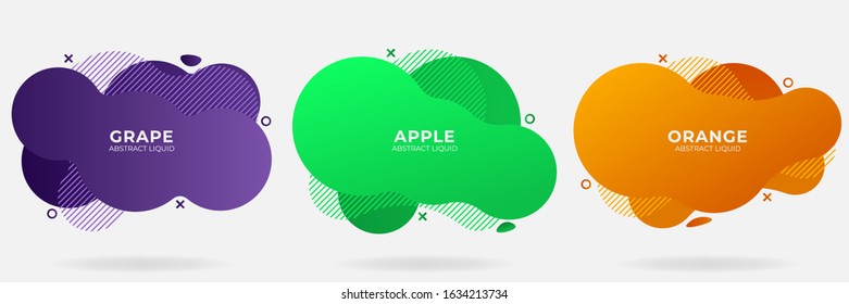 Set of Gradient Modern Abstract Liquid with stripes shape element vector banner. Flat design geometric purple, green, orange template. Element can be used for web and print design. EPS 10