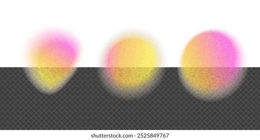 Conjunto de gradações de ruído de gradiente em formas arredondadas. Abstrato colorido aquarela granulado borrão malha isolado em transparente. Png em forma de círculo. Aura de gradiente com efeito de ruído. ilustração vetorial eps10.
