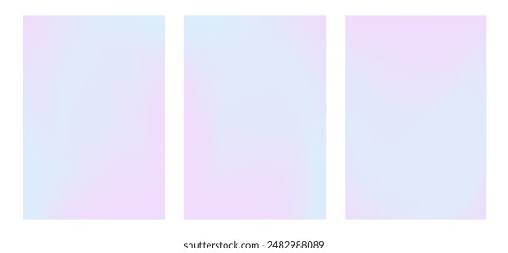 Set of gradient pastel winter posters. Backgrounds with gradations of blue and pink. Blurred backdrop for cover design