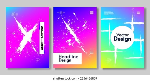 Set of gradient posters. Paint scratches. Cover, poster design. Vector illustration.