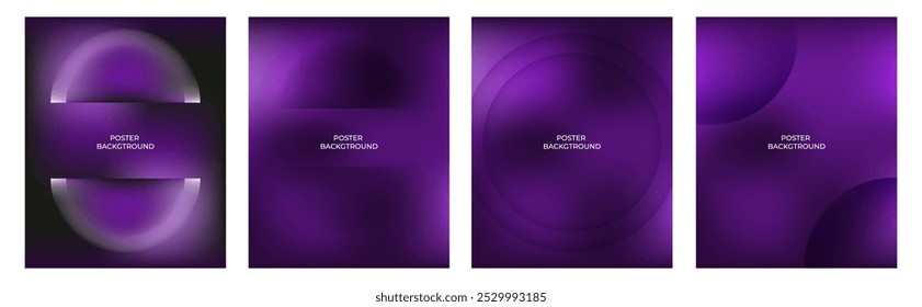 Set of gradient purple poster backgrounds with smooth circular and abstract shapes. creative designs, branding materials, design templates