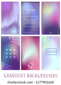 Set of Gradient purple and violet Northern Lights  mesh backgrounds for website, mobile, presentation
