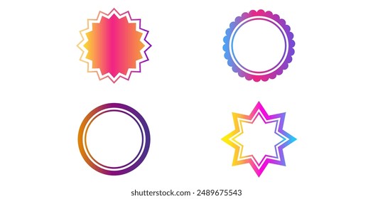 Set Of Gradient Ribbon Banner Art Frame Icons, Blank Geometric Award Badges Vector Illustration.	