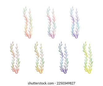 Set of Gradient Seaweeds Coral Underwater Pastel Watercolor Graphics 01