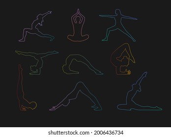 Set of gradient silhouettes of girls doing yoga