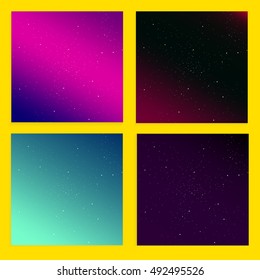 Set of gradient sky backgrounds with stars. Cosmos