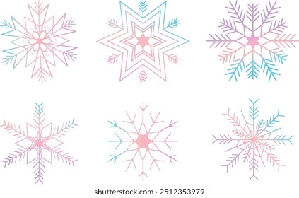 Conjunto de copos de nieve degradados, ilustración, objetos aislados