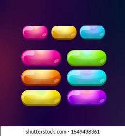 Set of gradient space buttons. Colors buttons for video games, websites, cards, app and other design. Vector glossy buttons. 