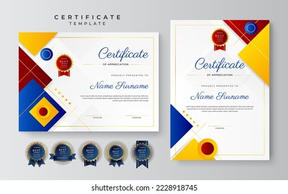 Set of Gradient style geometric colorful abstract certificate design template