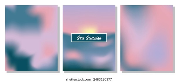 A set of gradient templates for poster and social media design, pastel colors of a sunset on the seashore, abstract gradient background.