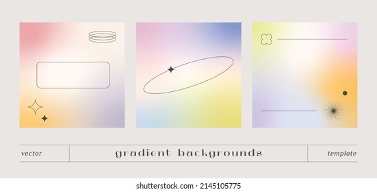 Set of gradient texture backgrounds and abstract shapes. Aesthetic and minimalist vector template.