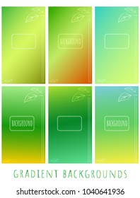 Set of Gradient vector backgrounds - Spring-  with leaves and vertical lines. Can use for website,  cover, blank, wallpaper, background of a greeting card, presentation, mobile app