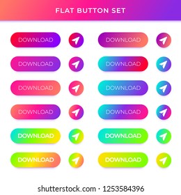 Set of gradient vector buttons with shadow on white background. Colorful web elements