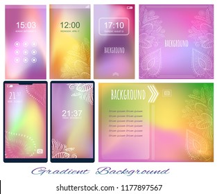 Set of Gradient violet and other colors backgrounds for screen, wallpaper of mobile. Backdrop for wise saying. Page for presentation, motivation card, page with information of plants