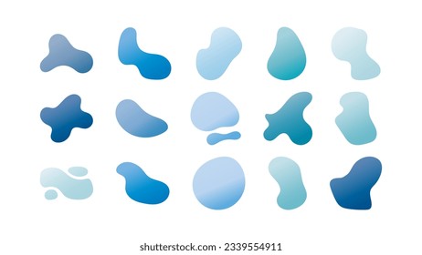 Set of gradient water blob shapes, round abstract elements. Simple water blotch shapes and form. Vector illustration