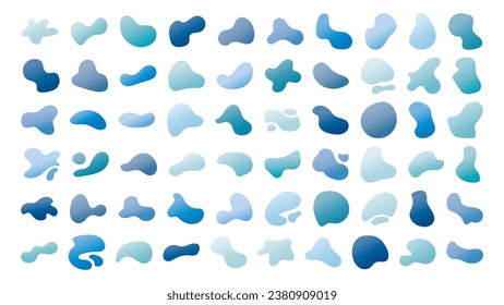 Set of gradient water blob shapes, round abstract elements. Simple water blotch shapes and form. Vector illustration