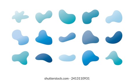 Conjunto de formas de manchas de agua gradiente, elementos abstractos redondos. Las formas y formas del agua son simples y se deslizan. Ilustración del vector