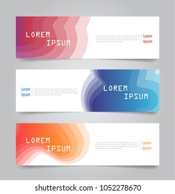 Set of gradient  wave banner design. Red, blue, and orange banner design. Horizontal advertising.