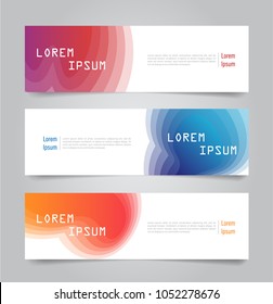 Set of gradient  wave banner design. Red, blue, and orange banner design. Horizontal advertising.