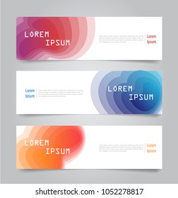 Set of gradient  wave banner design. Red, blue, and orange banner design. Horizontal advertising.