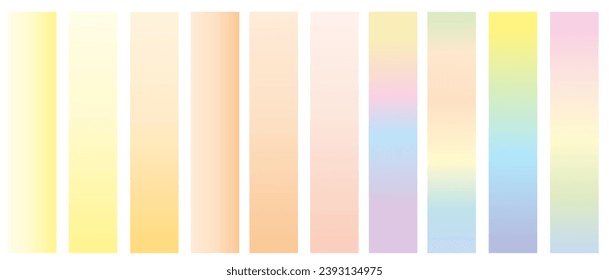 Set of gradients bright, smooth, pastel gradient colors designs for devices, computers and modern smartphone screen backgrounds. Vector illustration.