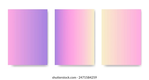 Set of gradients mesh covers. Abstract blurred mixed colors. Yellow Pink Purple color blend background. Brochure, poster, banner, flyer, card template