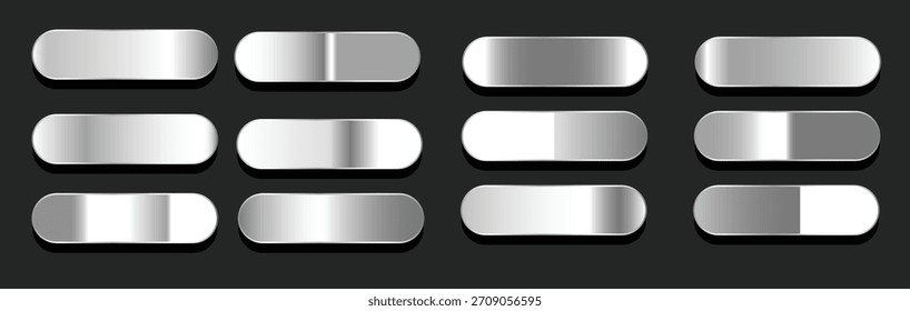 Set of gradients in silver or platinum. Big collection of metal effect gradients vector illustration