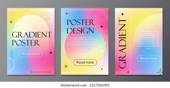 Set von Gradinetplakaten. Abstrakte minimalistische Kreativität und Kunst. Broschüre, Broschüre, Banner und Cover. Grafische Elemente für die Website. Cartoon-FlachVektorgrafik einzeln auf grauem Hintergrund