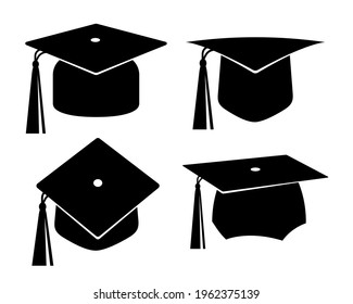 Set Graduate Black Hat Silhouette Badge Stock Vector (Royalty Free ...