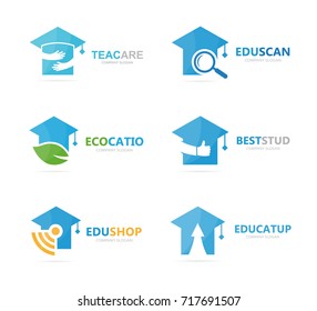 Set of graduate hat logo combination. School and college symbol or icon. Unique study and education logotype design template.