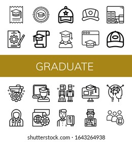 Set of graduate icons. Such as College, Job, Education, Graduation, Cap, Graduate, Learning, Mortarboard, Student, Prom night , graduate icons