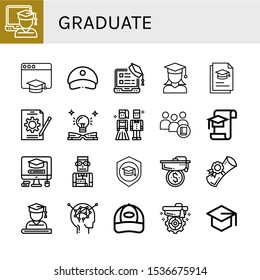 Set of graduate icons. Such as Graduate, Education, Cap, Mortarboard, Graduation, Job, Prom night, Student, Diploma, Learning , graduate icons