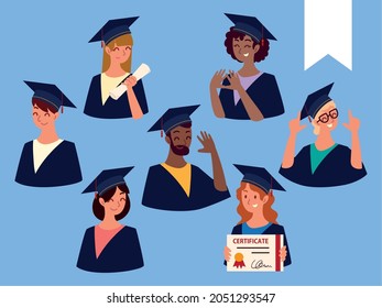 set of graduate people, male and female