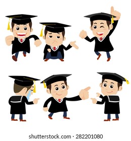 Set of  graduate student characters in different poses