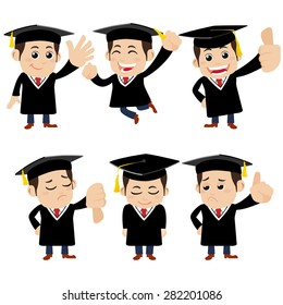 Set of  graduate student characters in different poses