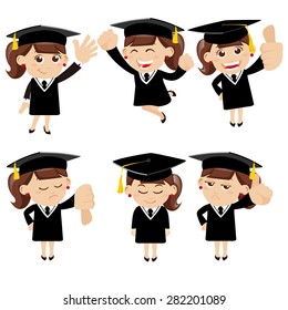 Set of  graduate student characters in different poses