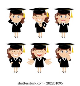 Set of  graduate student characters in different poses