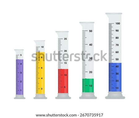 Set of Graduated Cylinders vector illustration. Measuring cylinder with liquids laboratory instruments. Tube vector glass chemistry on a white background.