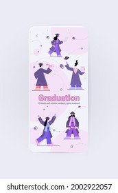 set graduated students graduates celebrating academic diploma degree education concept