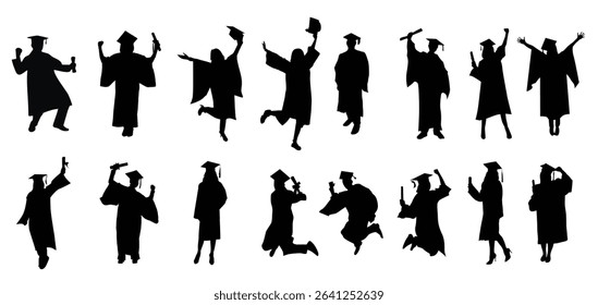 Set of graduates celebrating vector illustration 