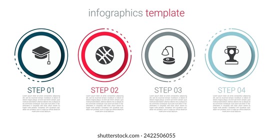 Set Graduation cap, Basketball ball, Table lamp and Award cup. Business infographic template. Vector