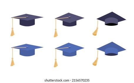 Conjunto de tope de graduación en ilustración plana