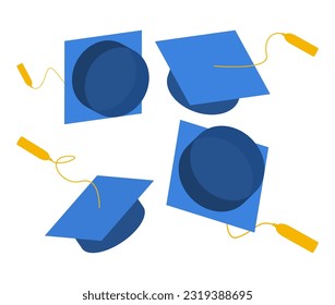 Set of Graduation cap, mortar board icons. Vector illustration of Academic caps. Student hat icon use for print, web and app.