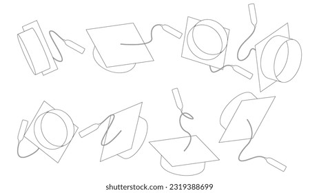 Set of Graduation cap, mortar board icons. Vector illustration of Academic caps. Student hat icon use for print, web and app.